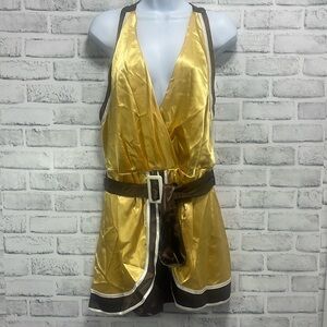 Ashley Stewart Gold Brown Belted Racerback Silky Blouse 20 NWT